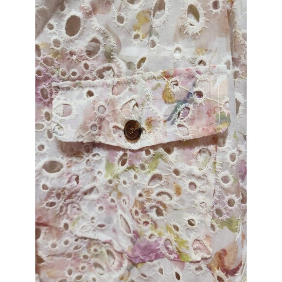 Kathy Ireland Womens XL Pink Shacket Victorian Floral Eyelet Relaxed Cottage - Picture 8 of 16